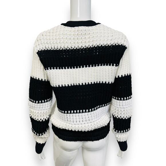 3.1 PHILLIP LIM Black And White Knit Chunky Bold Striped Zip-Up Sweater Jacket S - Picture 2 of 5
